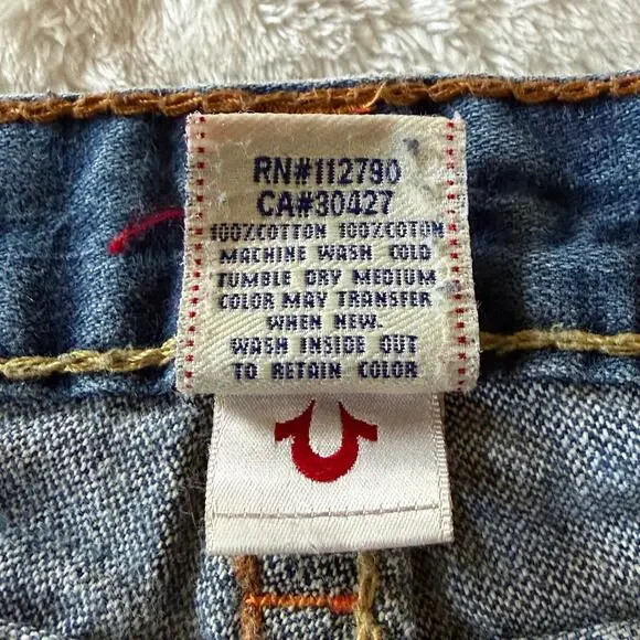 Y2k True Religion Rainbow Joey Jean 30 Blue Flare USA Flap Pocket Stitched - Picture 5 of 12